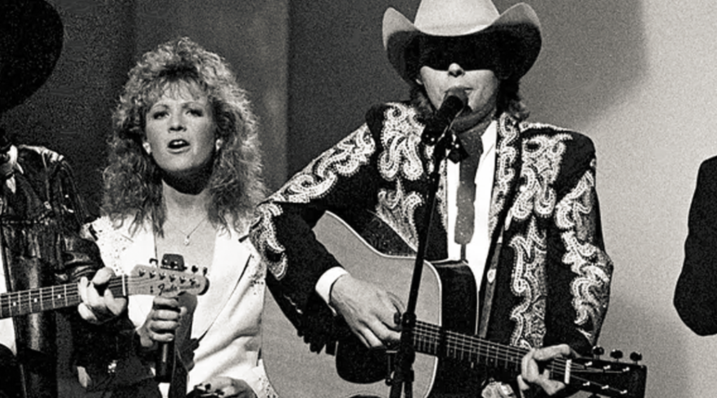 Patty Loveless and Dwight Yoakam at the Grand Ole Opry House on April 25, 1989.